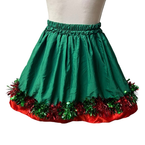 LOVE ON A HANGER XS holiday ugly Christmas Candy Cane Skater Skirt Tinsel Trim - Picture 5 of 7